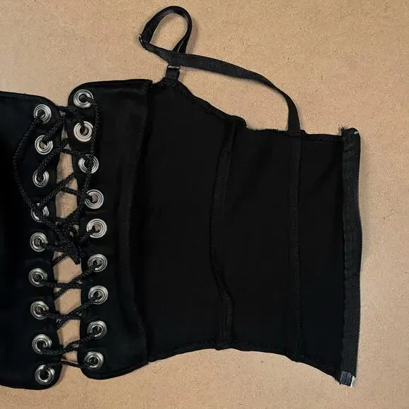 Y2K Lip Service Lace Up Front Corset Black Camisole Top XS Cami Vintage Goth - Picture 12 of 16